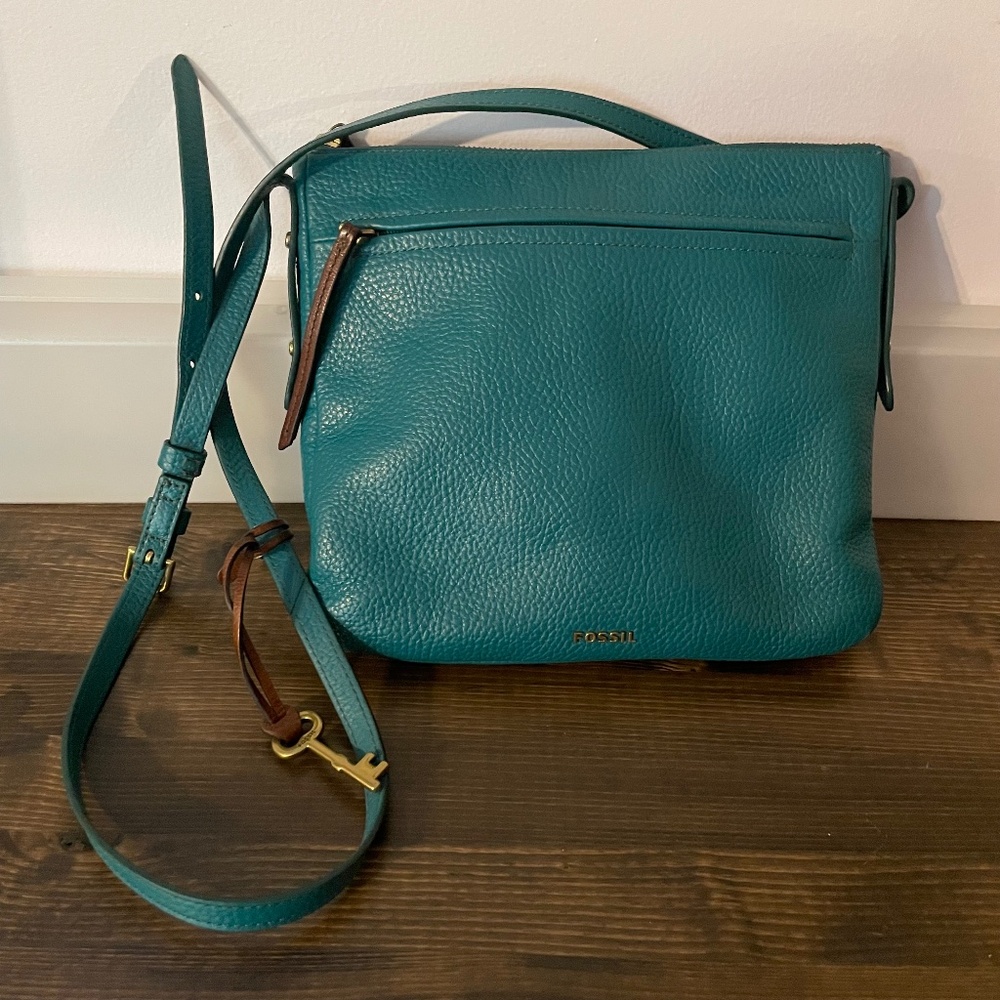 Fossil Crossbody teal blue brown & gold